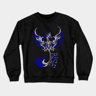 Rise up like a Phoenix from the ashes. Silver and Blue Phoenix in a Tribal / Tattoo Art style Crewneck Sweatshirt